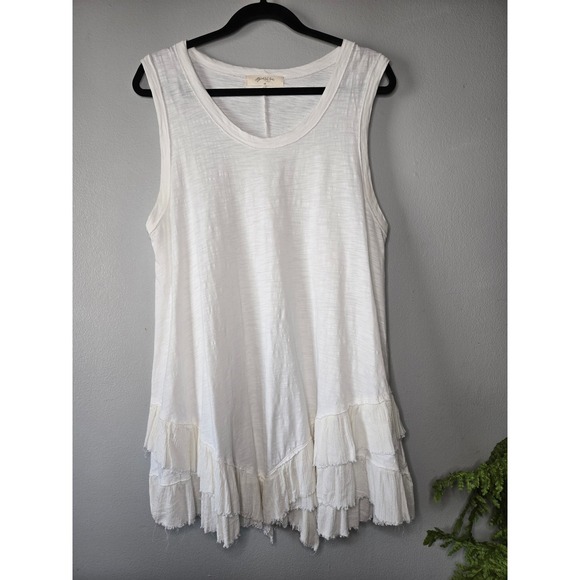 A Beautiful Soul Tops - A Beautiful Soul White Ruffle Hem Tank Top Boho Flowy Sleeveless Tunic